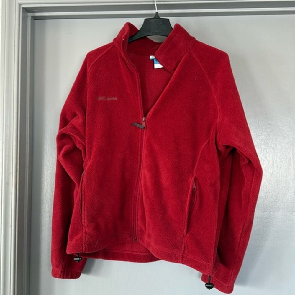 Columbia Mens Red XL Full Front Zip Fleece Long Sleeved Jacket Logos